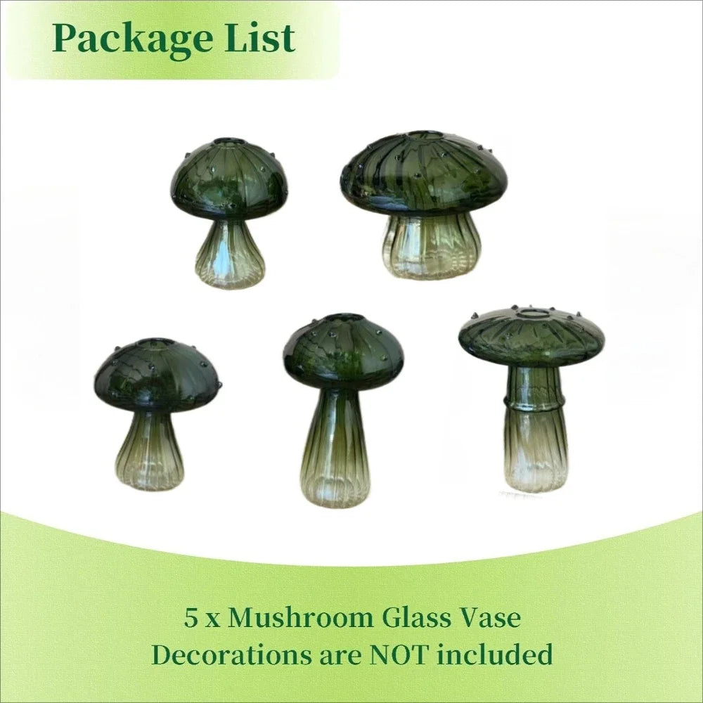 Lot de 5 mini vases champignons en verre coloré