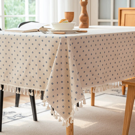 Caro-Nappe de table rectangulaire à fleurs bleues – Style bohème naturel
