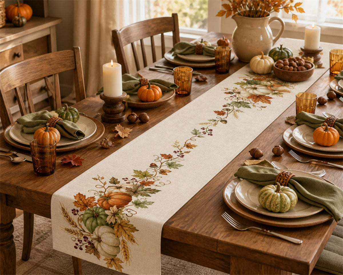 Chemin de table automnal imprimé – Décoration élégante pour table