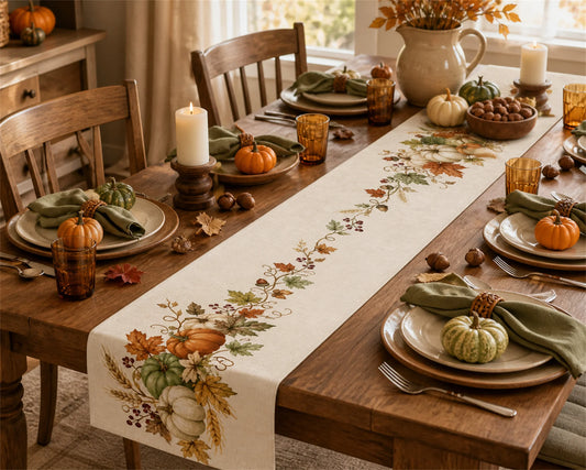 Chemin de table automnal imprimé – Décoration élégante pour table