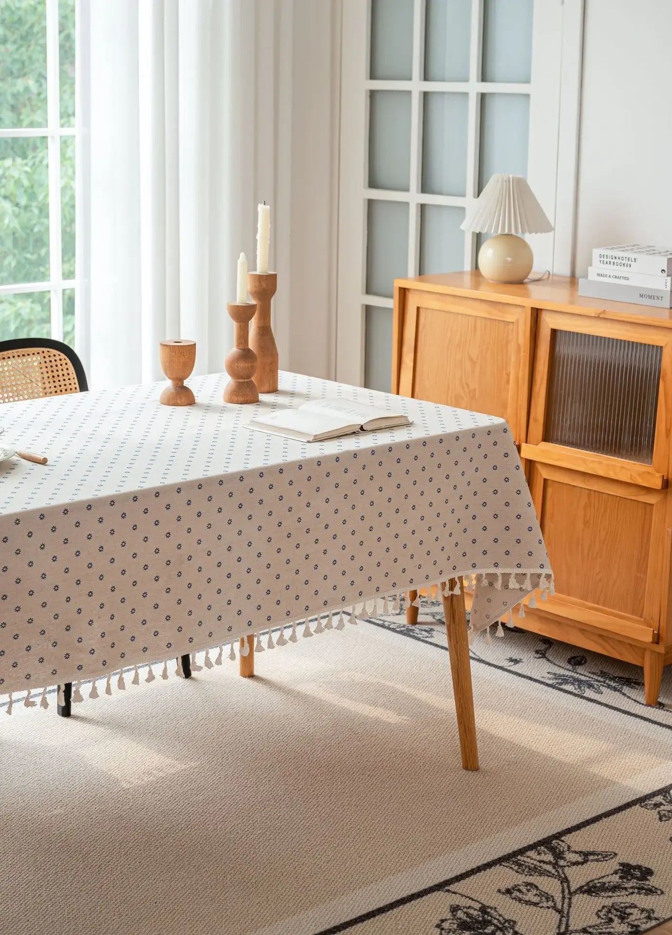 Caro-Nappe de table rectangulaire à fleurs bleues – Style bohème naturel