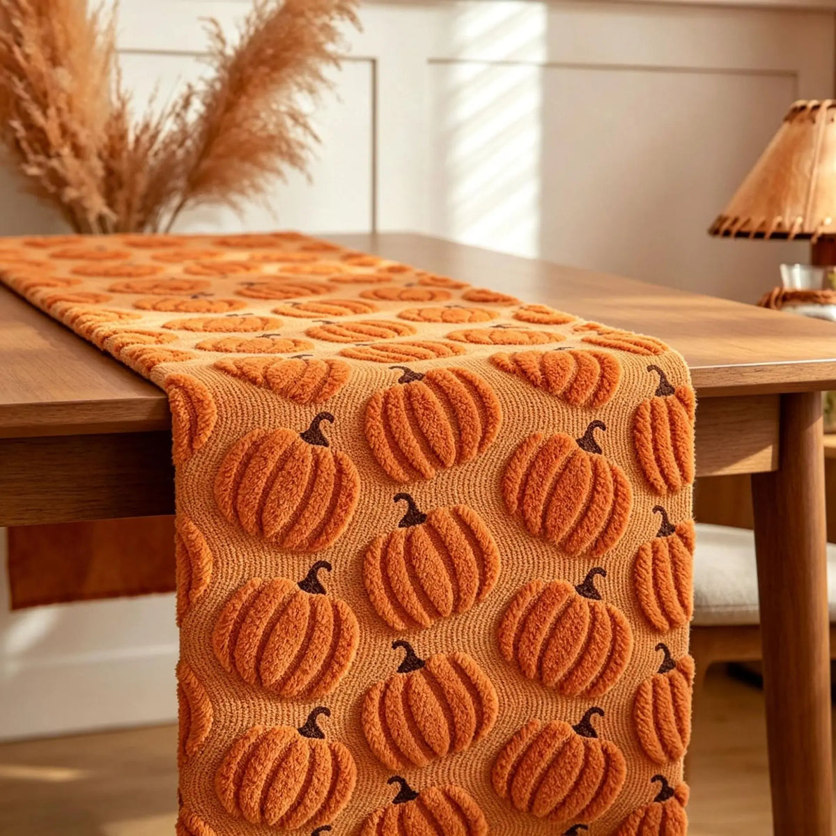 Chemin de table brodé automnal – Élégance naturelle