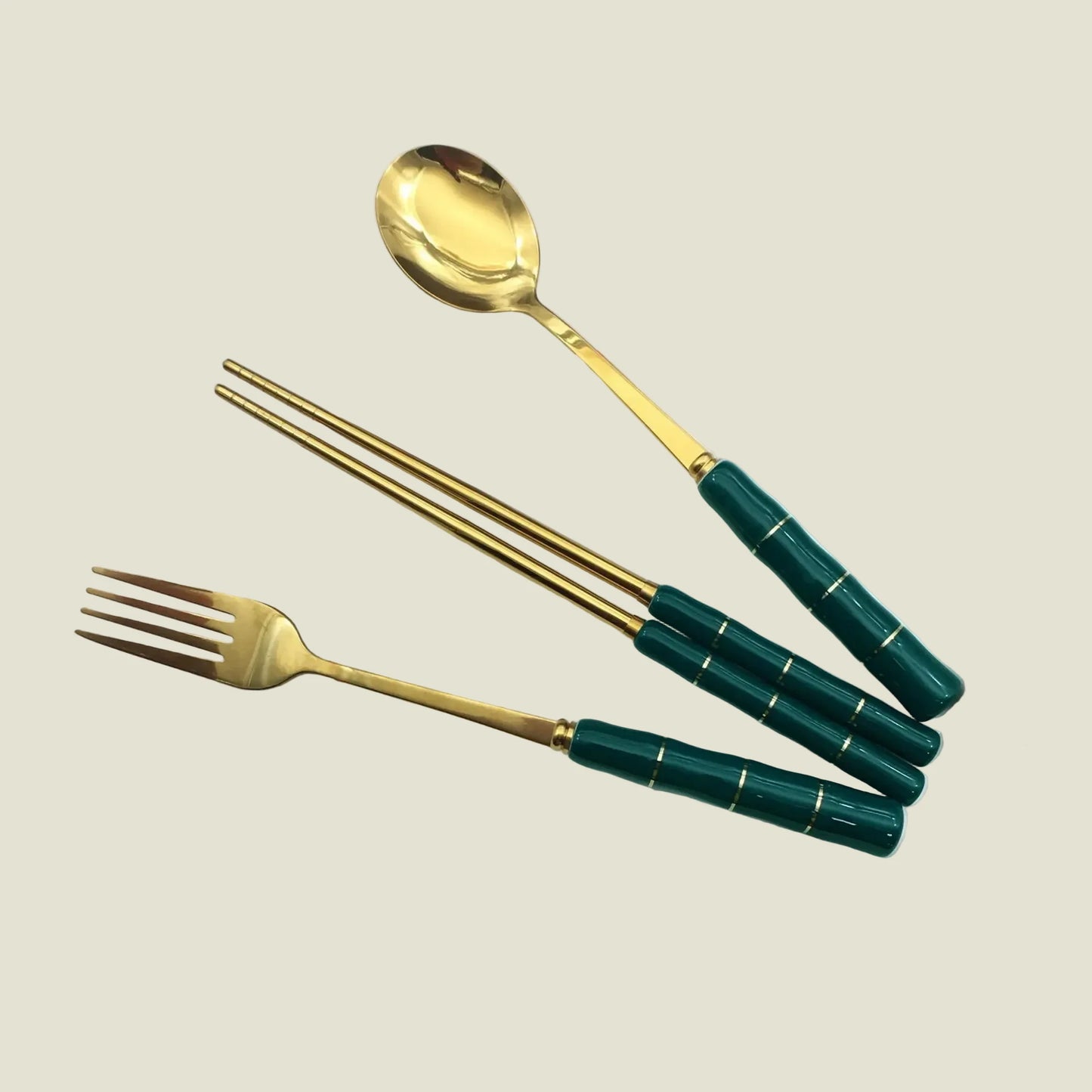Roy-Set de couverts design en acier inoxydable finition dorée