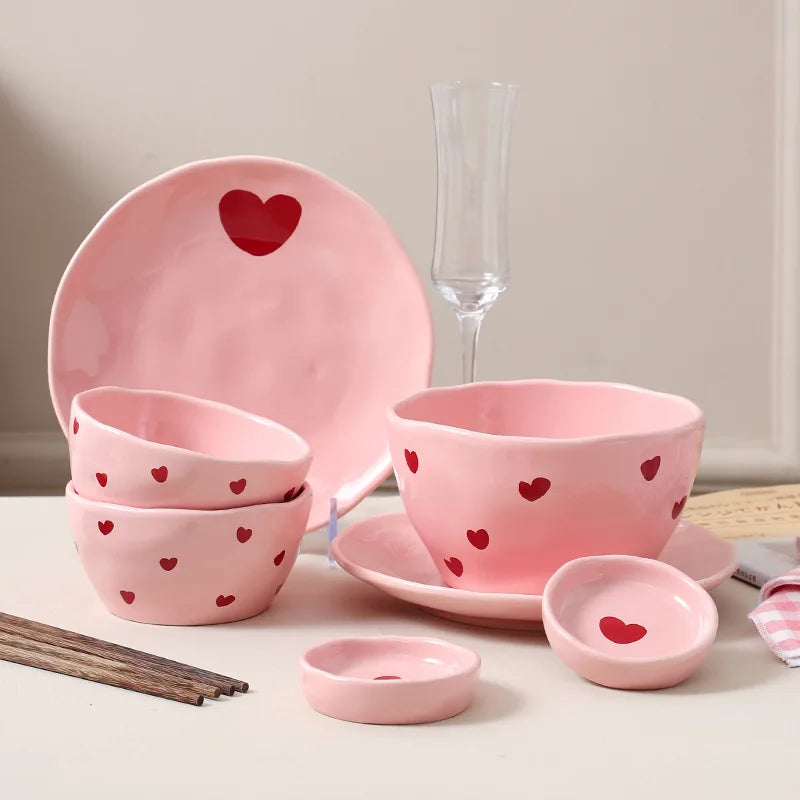 Love-Vaisselle cœur rose en céramique – assortiment de table