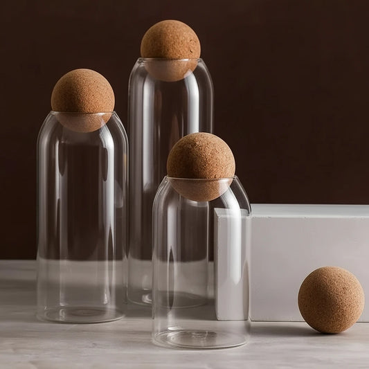 Bocaux en verre hermétiques avec couvercle bois – Rangement élégant