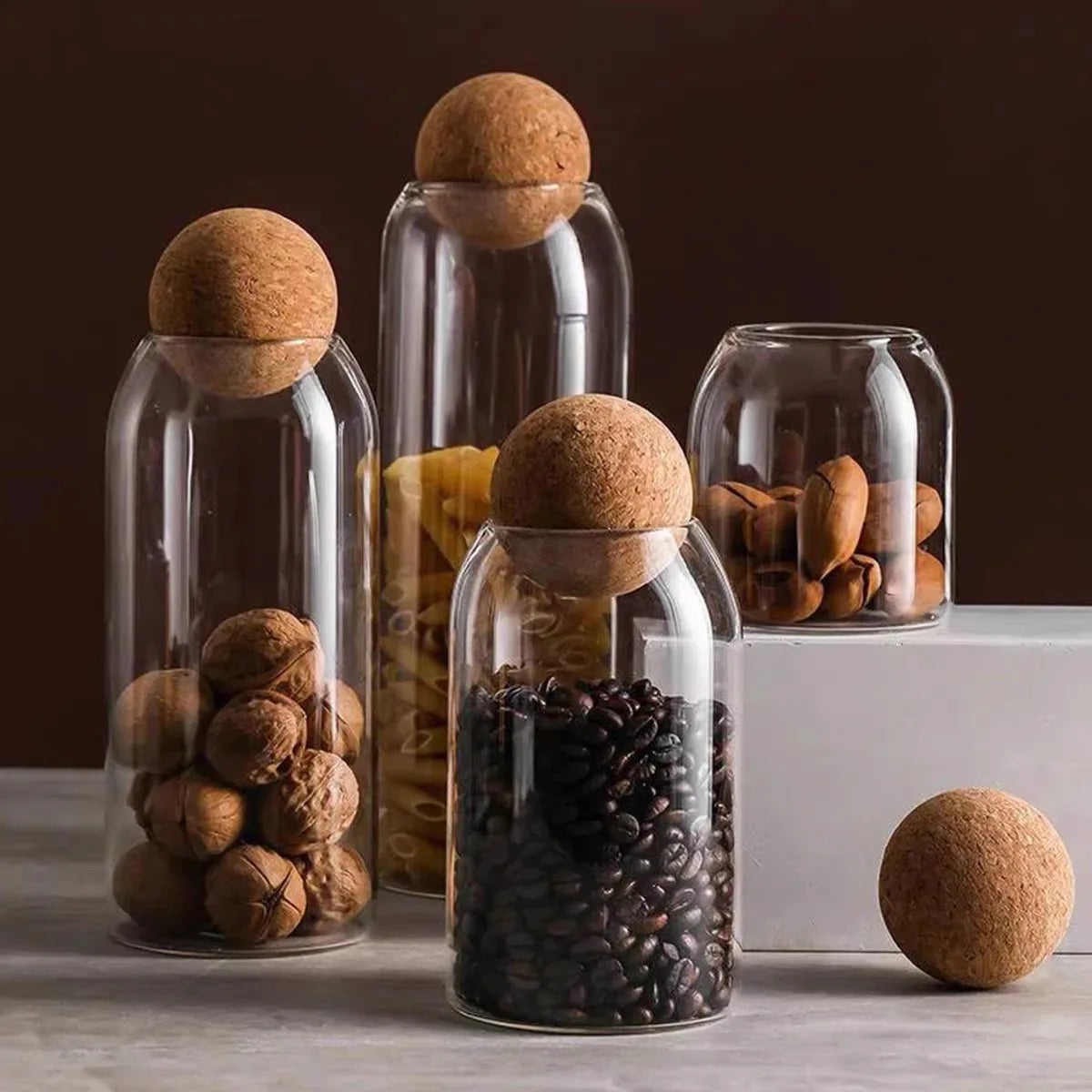 Provence-Bocaux en verre hermétiques avec couvercle bois – Rangement élégant