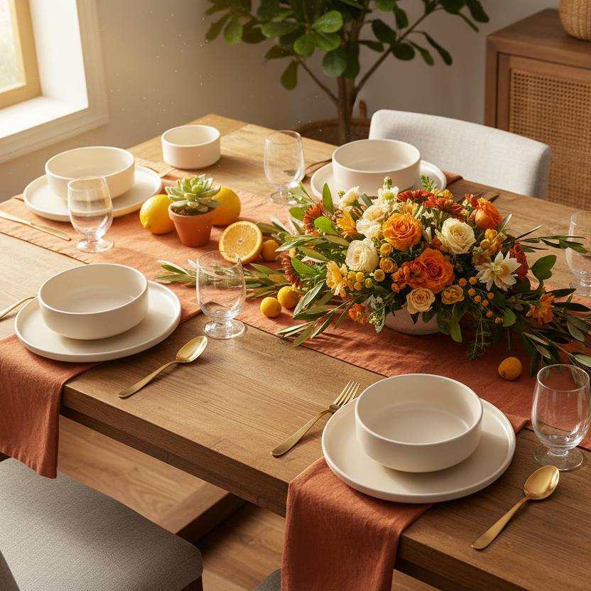 Salva-Service de table en céramique crème 12 pièces pour 4 personnes