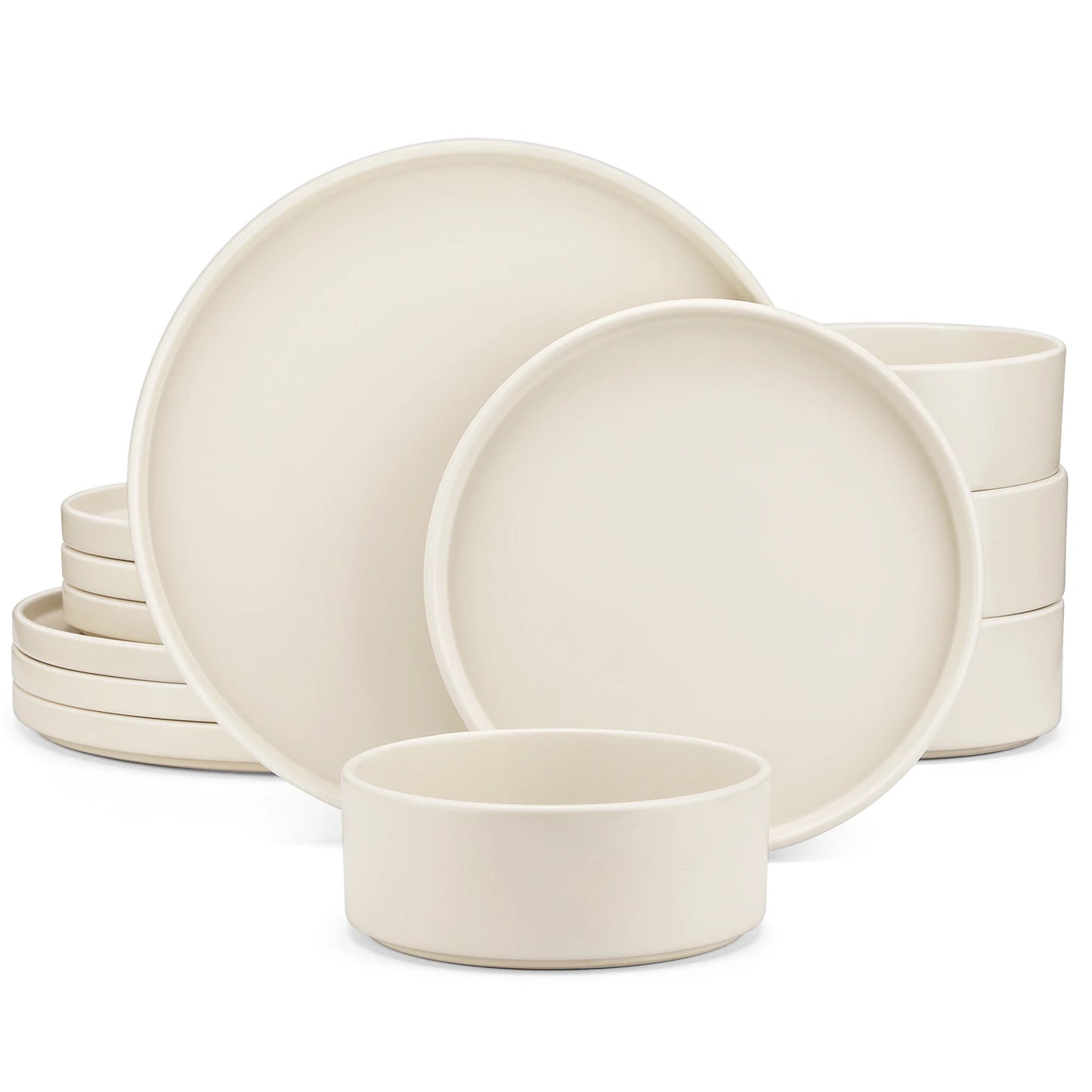 Salva-Service de table en céramique crème 12 pièces pour 4 personnes