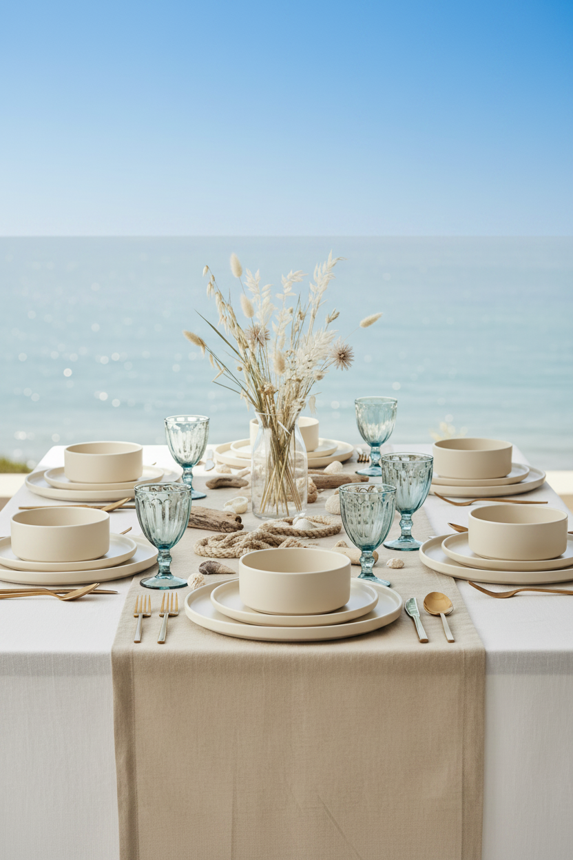 Salva-Service de table en céramique crème 12 pièces pour 4 personnes