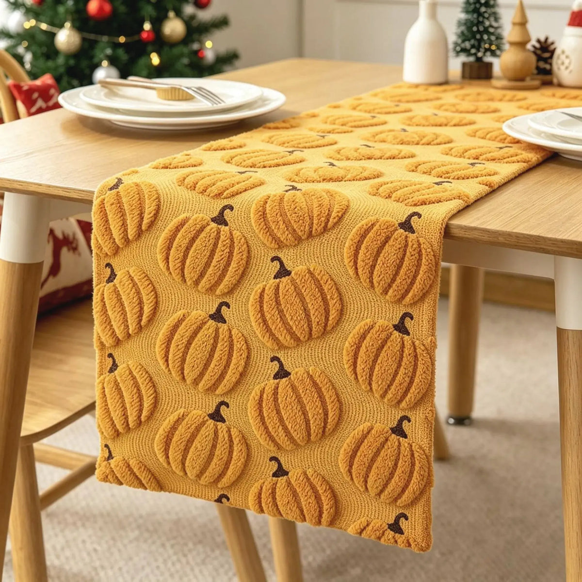 Chemin de table brodé automnal – Élégance naturelle