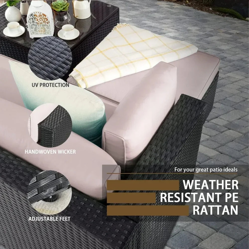 Caraïbes-Canapé d’extérieur modulable avec table basse en verre résine tressée