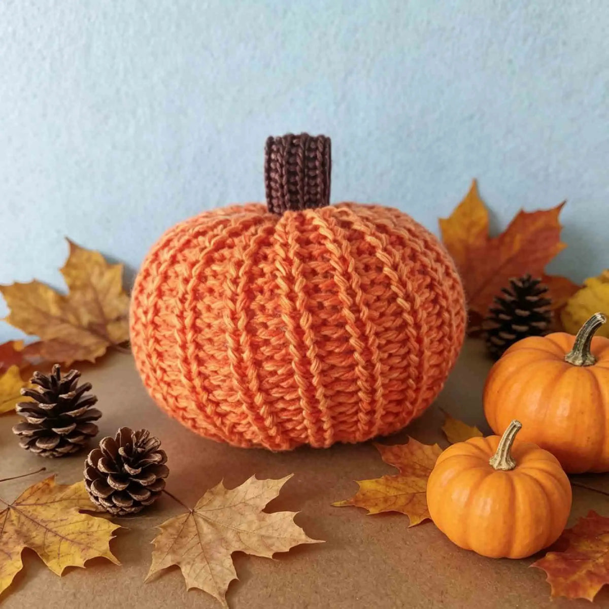Citrouille décorative tricotée – Ornement doux pour l’automne