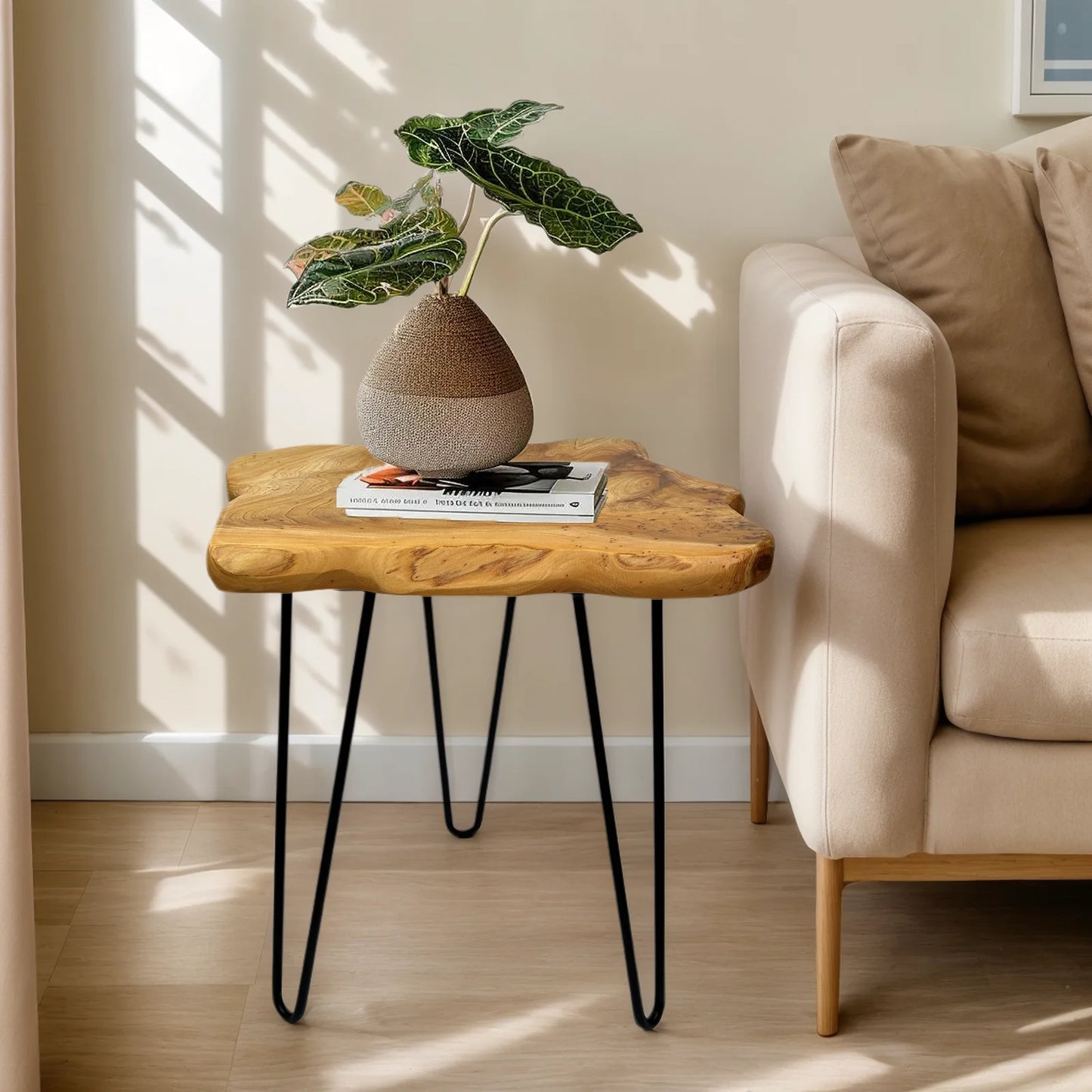 Bimba-Table d’appoint design bois naturel et pieds métal – Style moderne