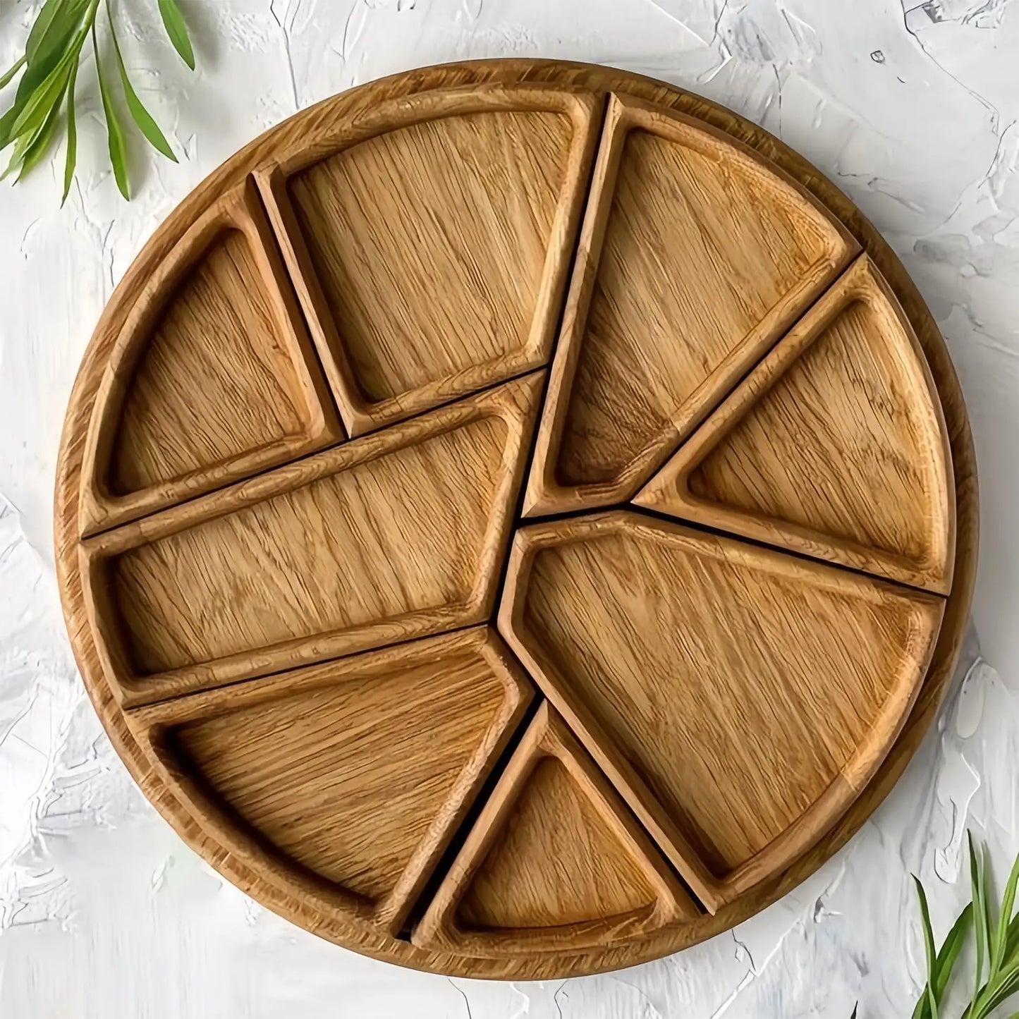 rota-Plateau apéritif rond compartimenté en bois naturel