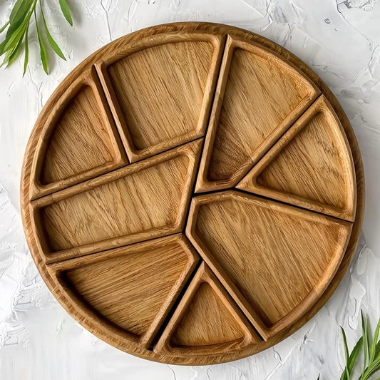 rota-Plateau apéritif rond compartimenté en bois naturel