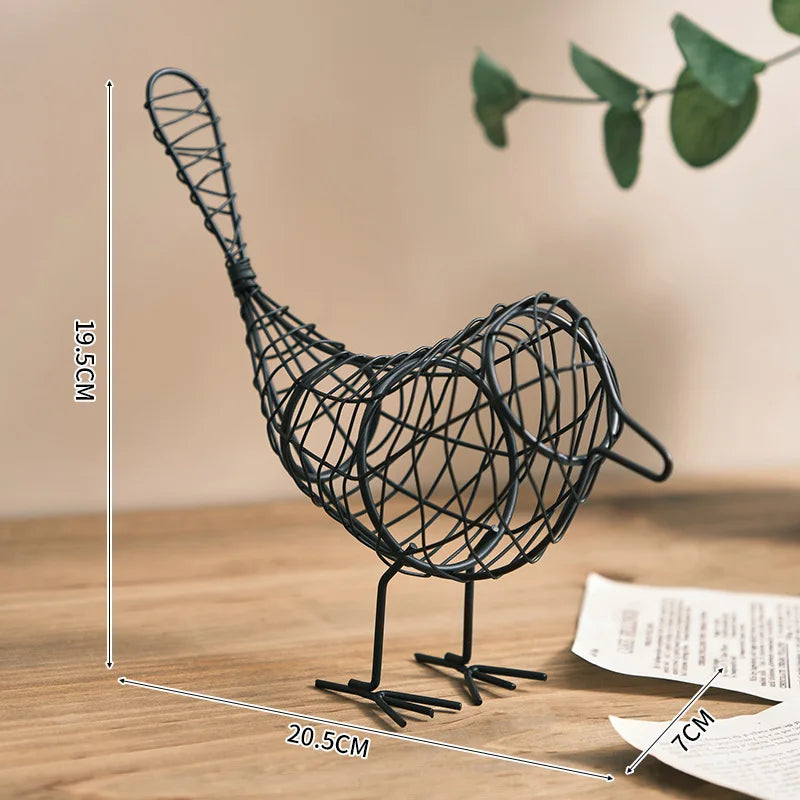 Oiseau décoratif en fil de métal – Sculpture minimaliste