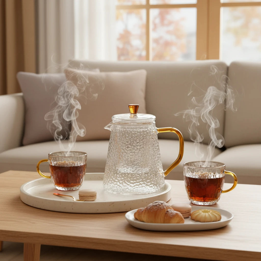 Théière en verre texturé avec infuseur – Élégance japonaise