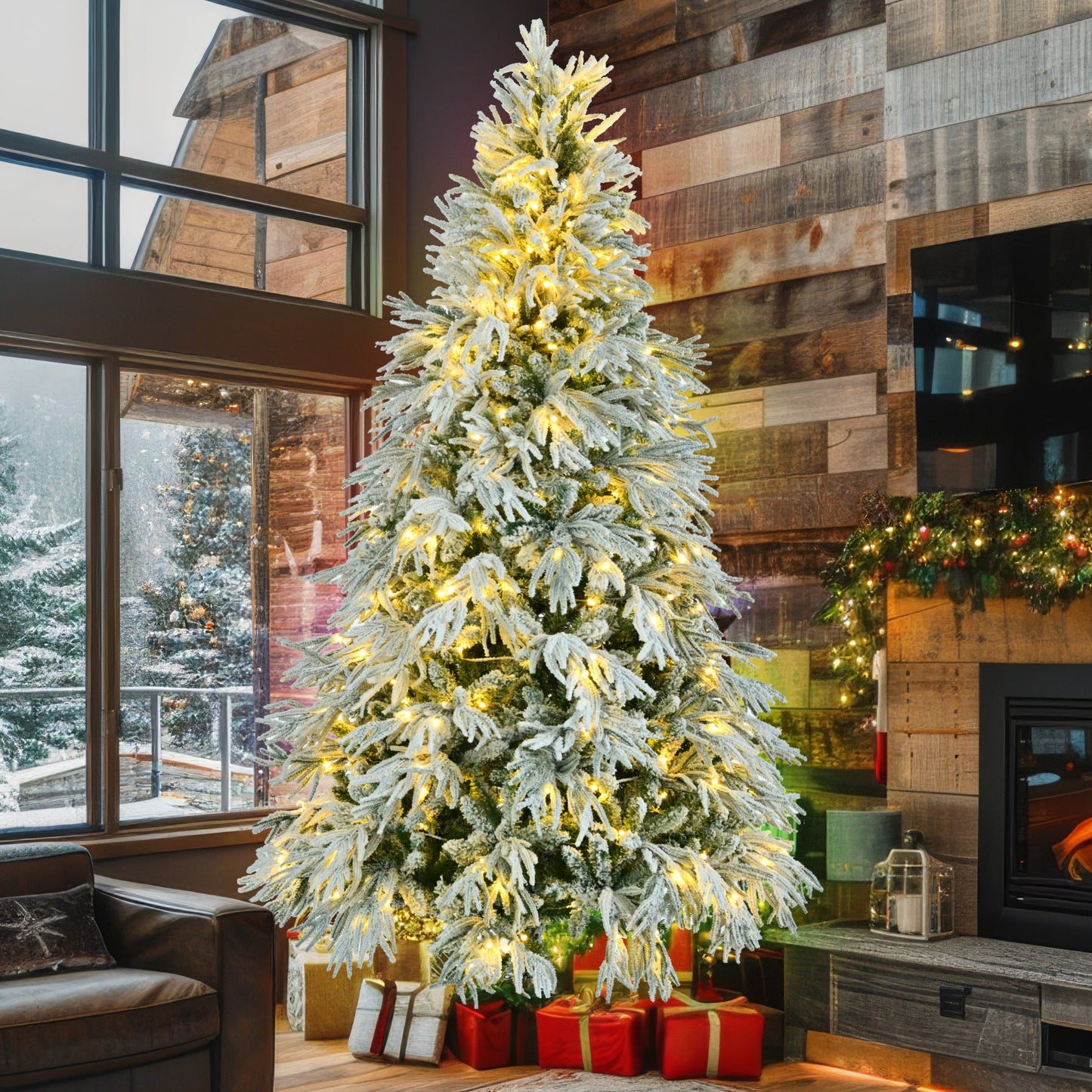 Sapin de Noël Artificiel 230 cm Éclairé – Effet Neige et Lumières LED