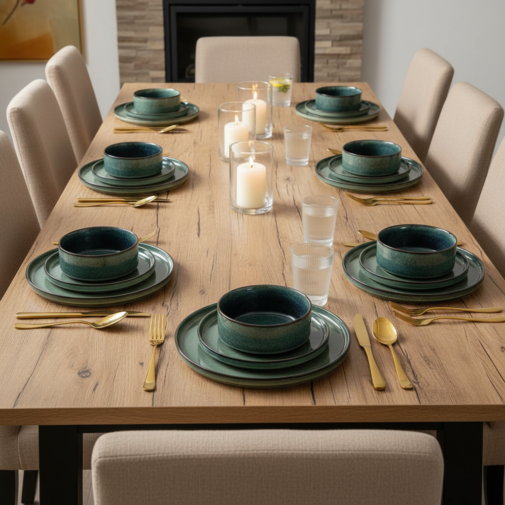 Service de table vert texturé – Collection Élégance - (4, 8 ou 12 personnes)