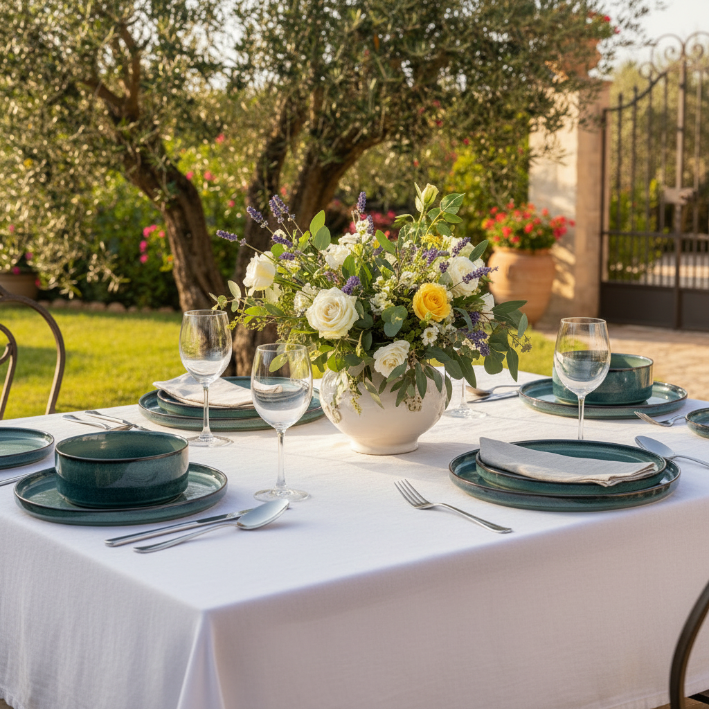 Service de table vert texturé – Collection Élégance - (4, 8 ou 12 personnes)