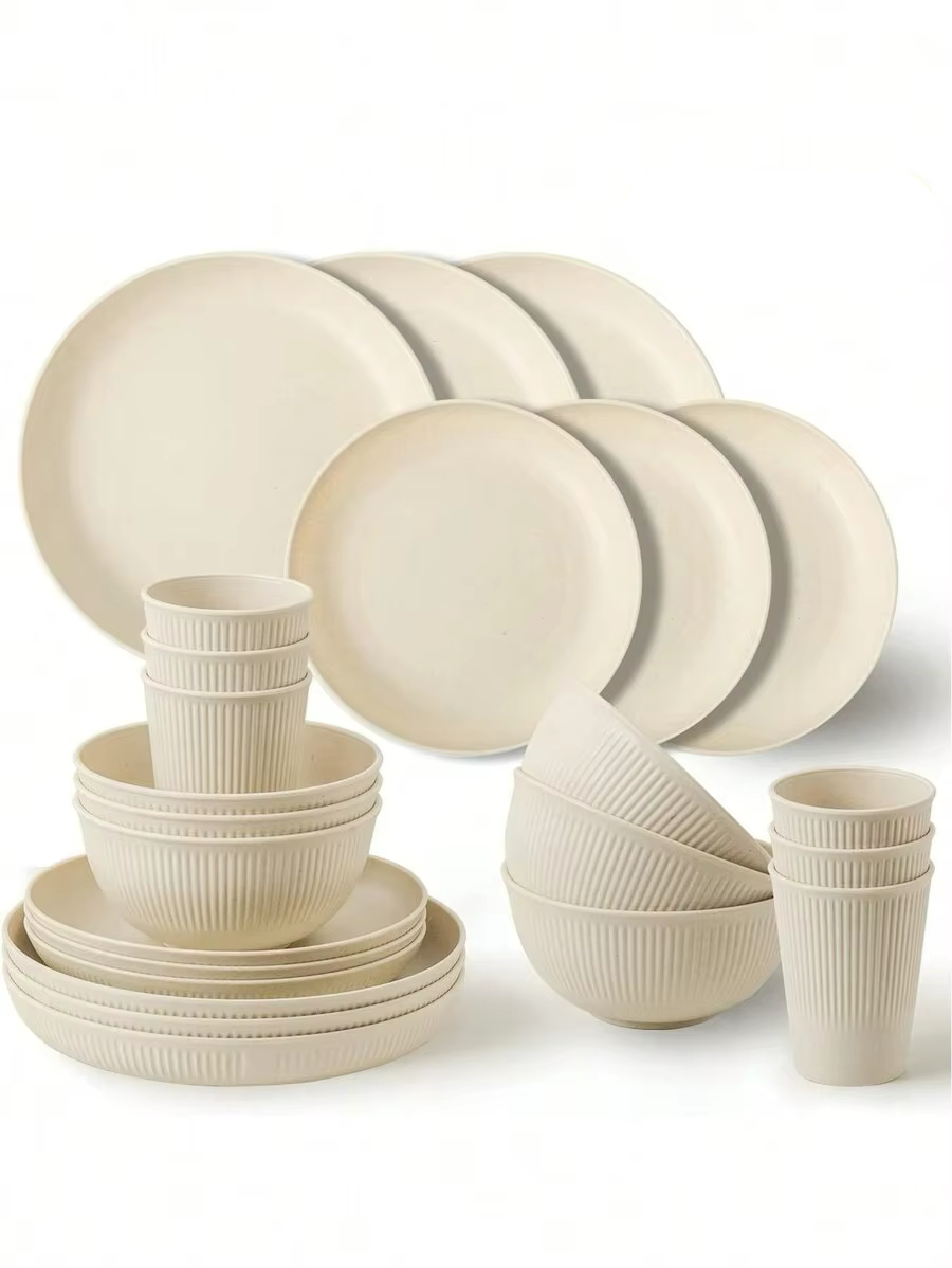 Lilli-Service de table nomade beige réutilisable pour pique-nique