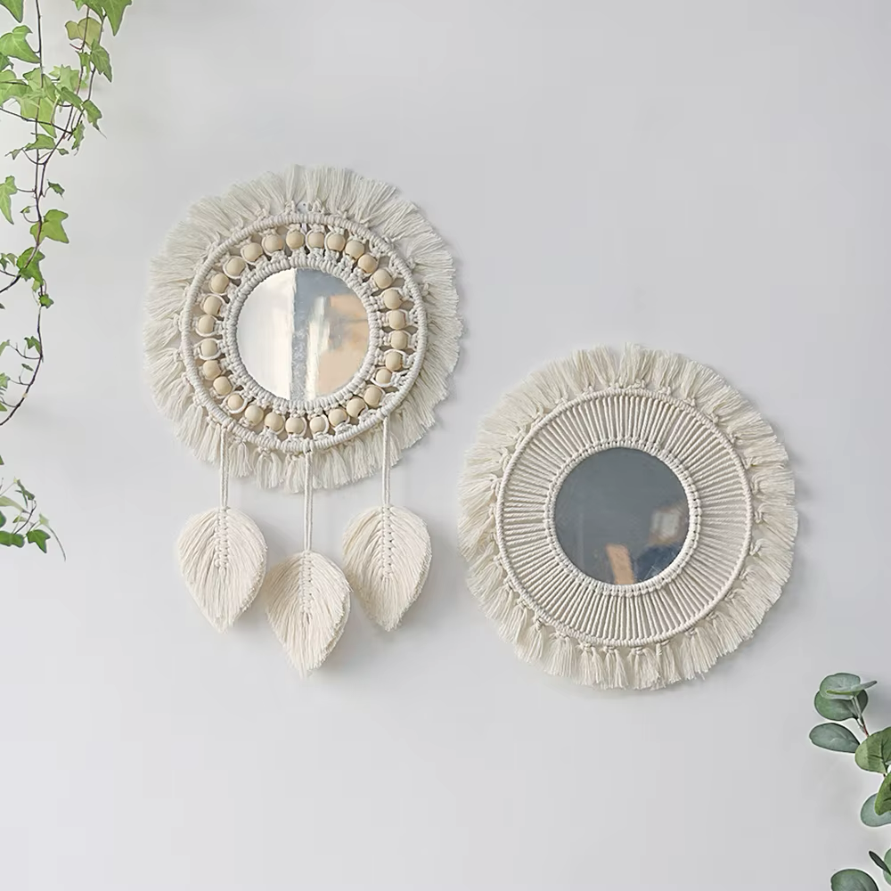 Ava-Miroir mural bohème en macramé – décoration murale ronde