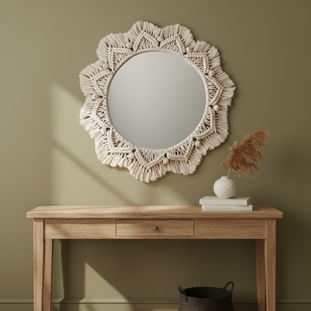 Ava-Miroir mural bohème en macramé – décoration murale ronde