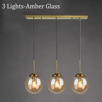 Marbella-Suspension verre ambré design – Luminaire moderne E27 pour salon ou salle à manger